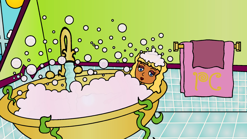 Pristine Christine taking a bath from the animated cartoon series Pancake Paradise!