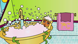 Pristine Christine taking a bath from the animated cartoon series Pancake Paradise!
