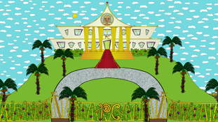 A view of Pristine Christine's palace from the animated cartoon series Pancake Paradise!