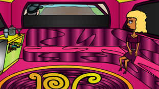 Pristine Christine sitting inside her limo from the animated cartoon series Pancake Paradise!