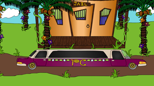 Pristine Christine's limo outside of Frank Frank's jail cell from the animated cartoon series Pancake Paradise!