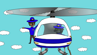 Frank Frank and Officer Estevez performing a daring rescue from the animated cartoon series Pancake Paradise!