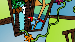 A parrot on a secret mission from the animated cartoon series Pancake Paradise!